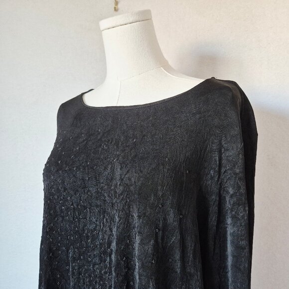 Vintage Spencer Alexis USA Slinky Beaded Asymmetrical Hem Top Long Sleeve Black - Picture 6 of 14